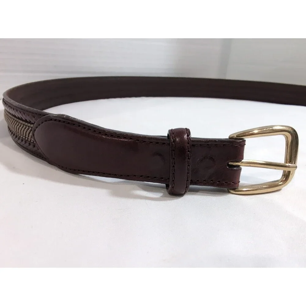 BRIGHTON BROWN LEATHER BELT MEN'S SIZE 40 BRASS BUCKLE BRAIDED WOVEN EUC